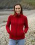 Aran Turtleneck Zip Cardigan | Red