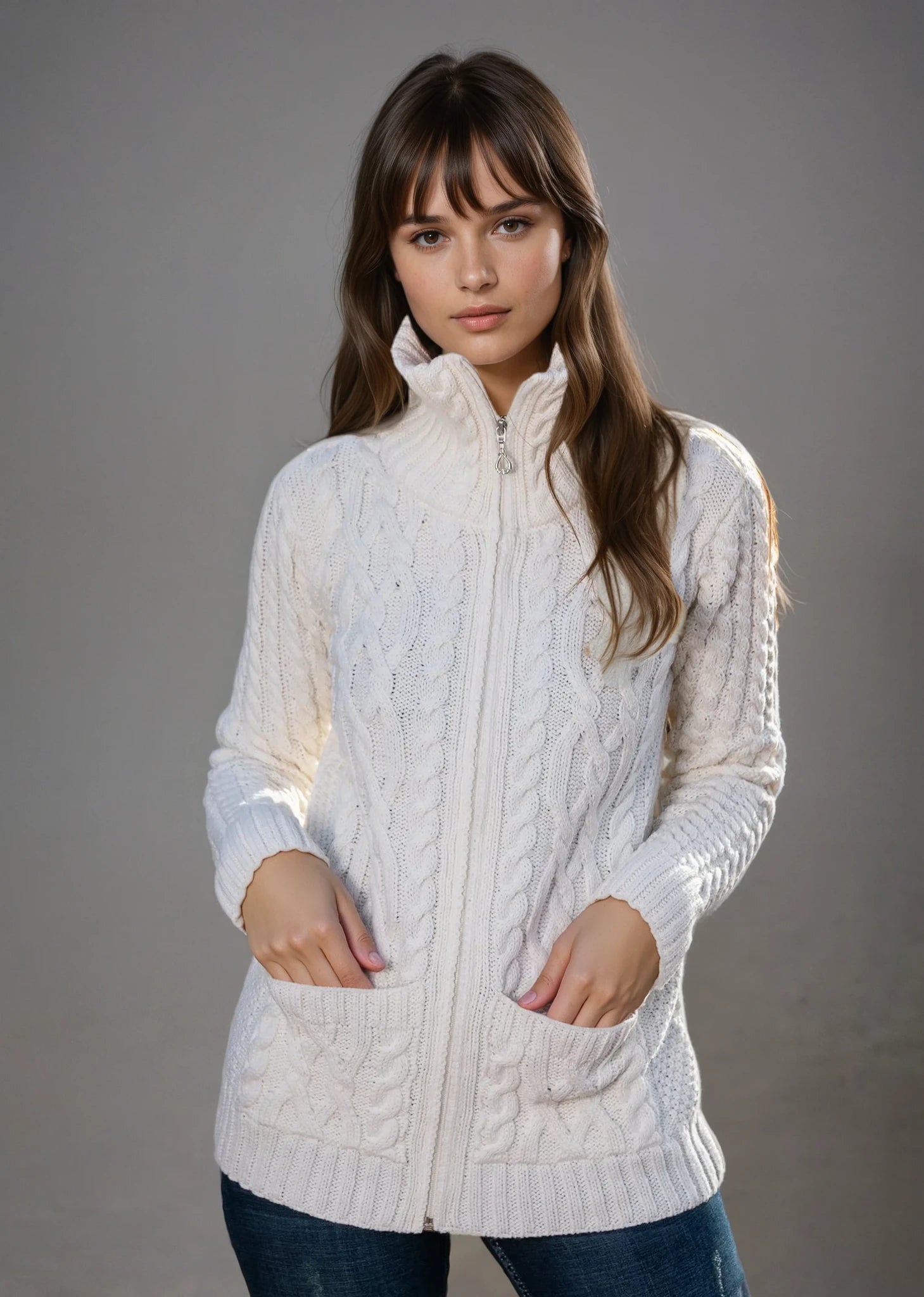 Aran Claddagh Zip Cardigan | Natural