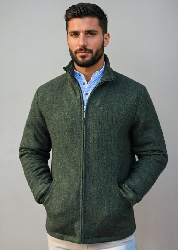 Men's Donegal Full Zip Green Herringbone Jacket