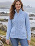 Aran Claddagh Zip Cardigan | 100% Merino Wool | Sky Blue