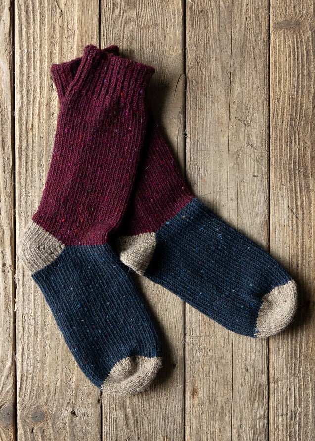 Tricolor 100% Merino Wool Socks | Burgandy
