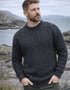 Charcoal Irish Aran Sweater | 100% Wool | Traditional Diamond Stitch