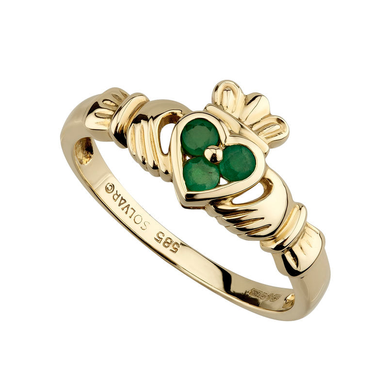 14K Gold Claddagh Emerald Ring