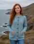 Aran Cable Knit Cardigan | 100% Wool | Aqua