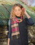 John Hanly Merino Scarf | Pink Brown Charcoal Camel Check