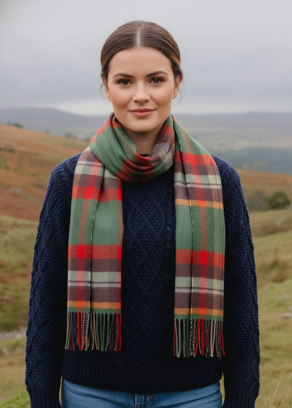 John Hanly Merino Scarf | Green Rust Orange