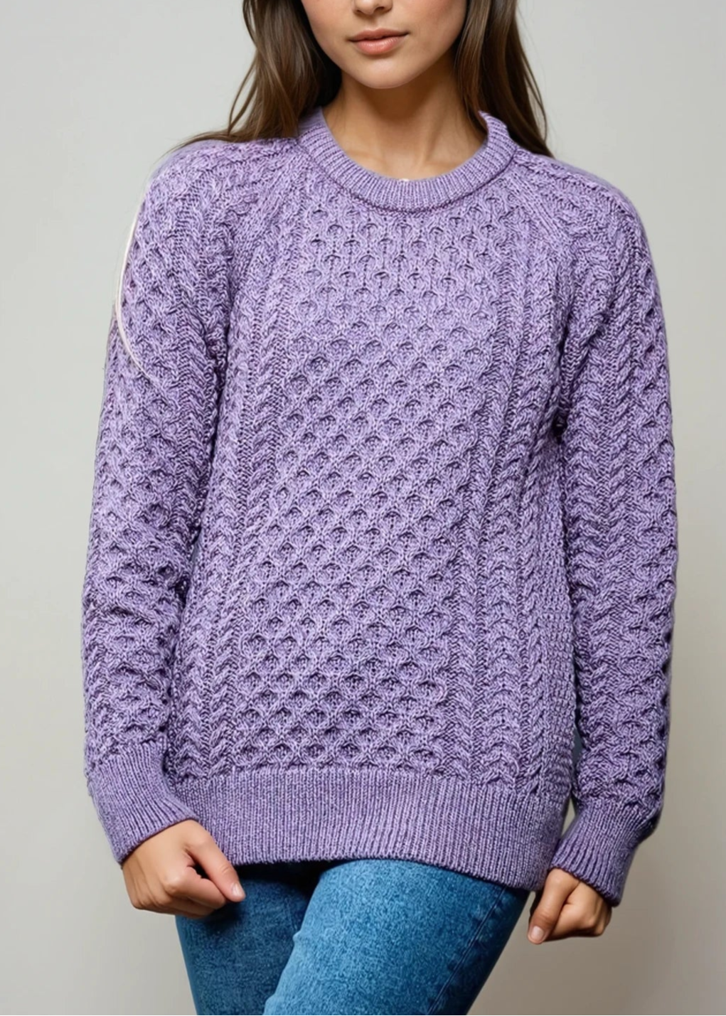 Ladies Slim-Fit Aran Sweater | Lavender