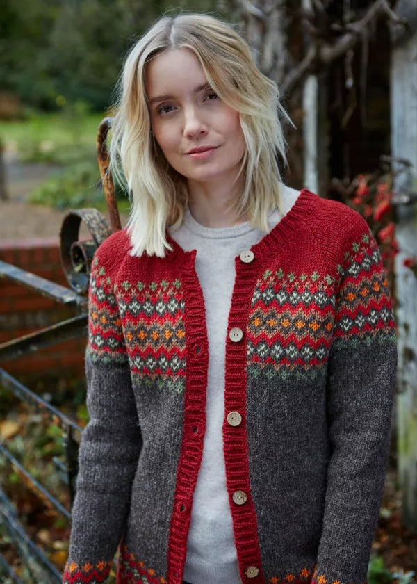 Fairisle Elgin Wool Cardigan | Burgundy