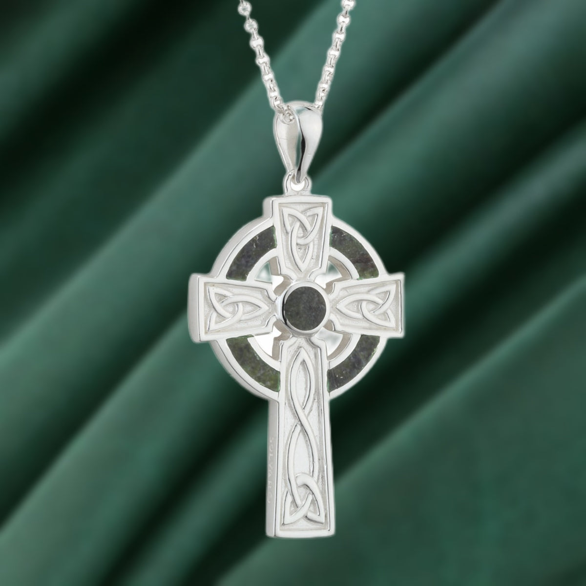 Silver Large Marble Cross Pendant