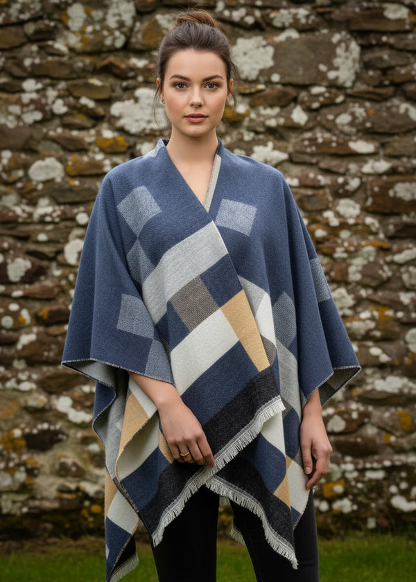 Jimmy Hourihan Fringed Shawl with Checkerboard Design