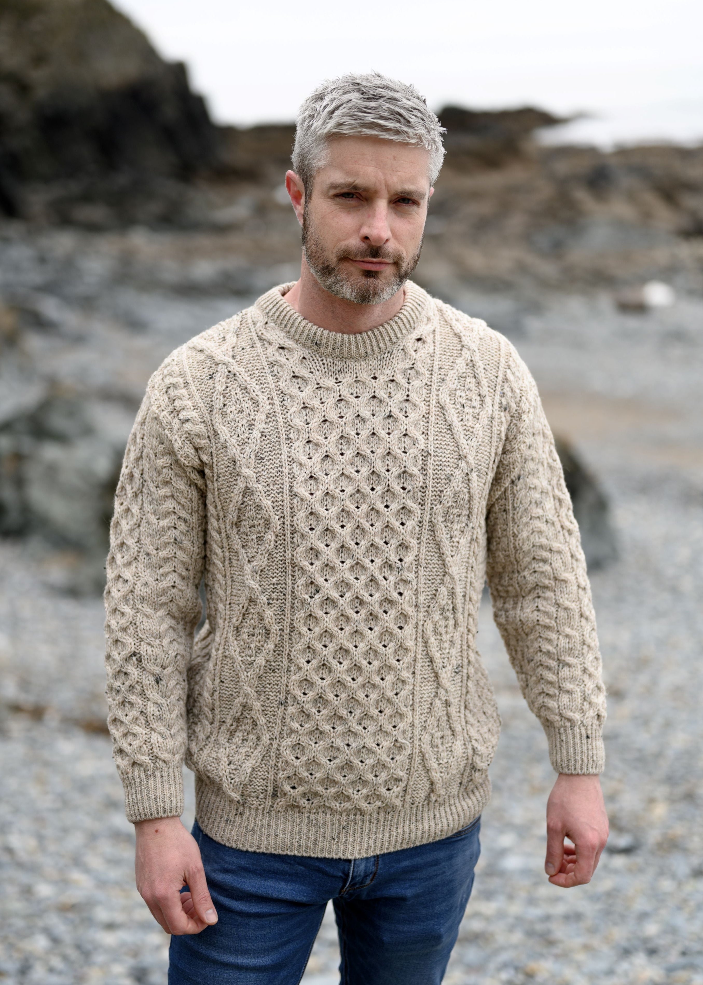 Aran Wool Sweater | Flecked Oatmeal