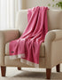Oversized Merino Wool Cashmere Throw Raspberry Herringbone