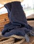 Oversize Merino Wool Cashmere Throw Dark Navy Herringbone