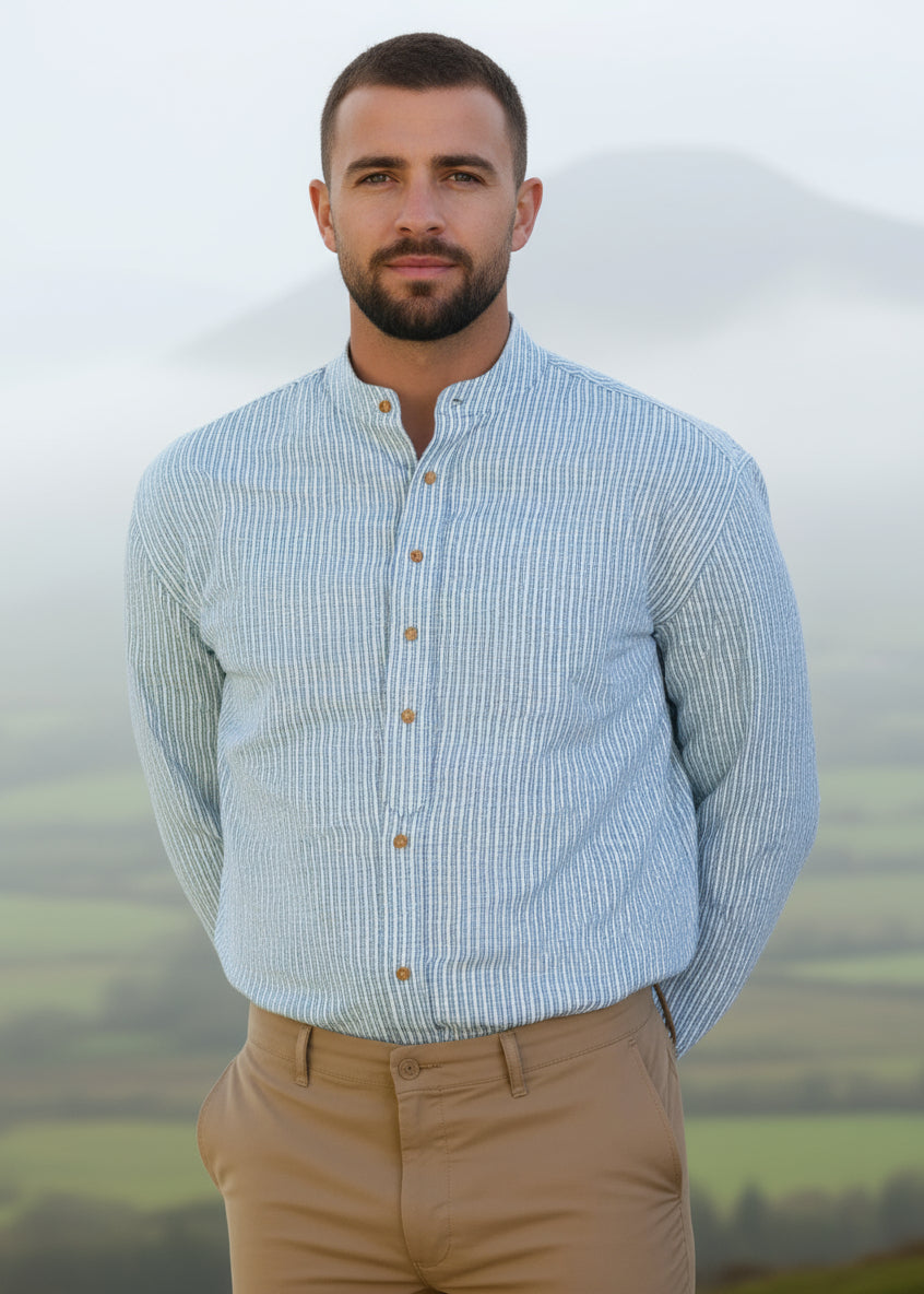 Grandfather Shirt | Green Stripes