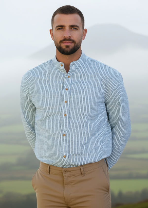 Grandfather Shirt | Green Stripes