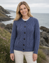 Women's Aran Cardigan in Denim Blue
