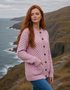 Women's Aran Merino Wool Lumber Cardigan - Rose Ash Pink