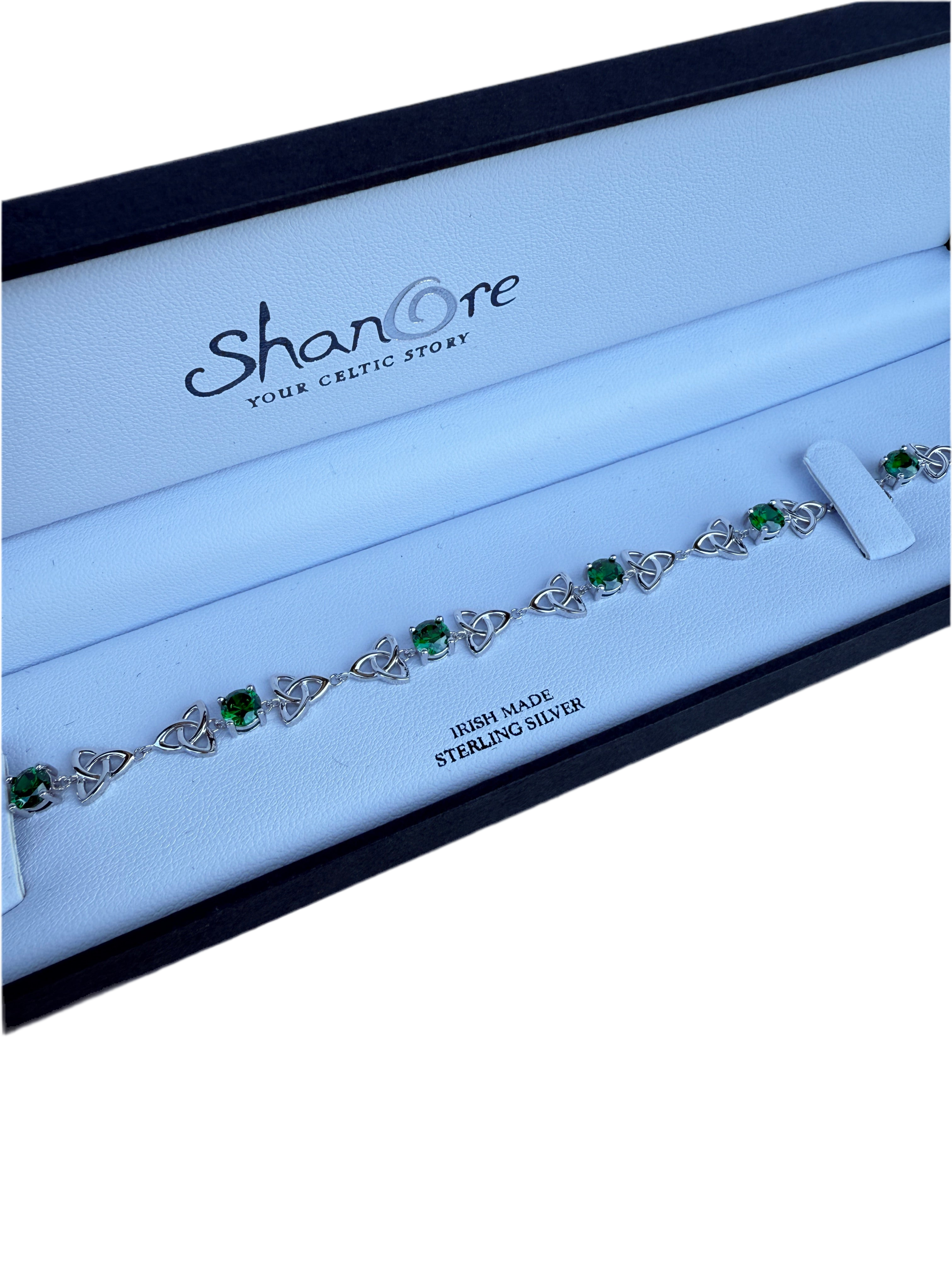 Sterling Silver Celtic Trinity Green CZ Bracelet