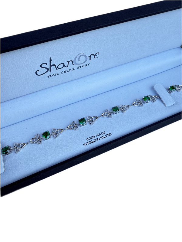 Sterling Silver Celtic Trinity Green CZ Bracelet