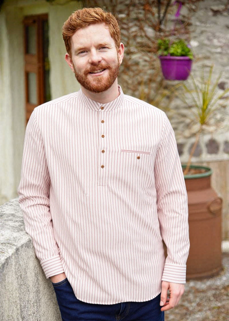 Grandfather Shirt | Red Navy Stripe