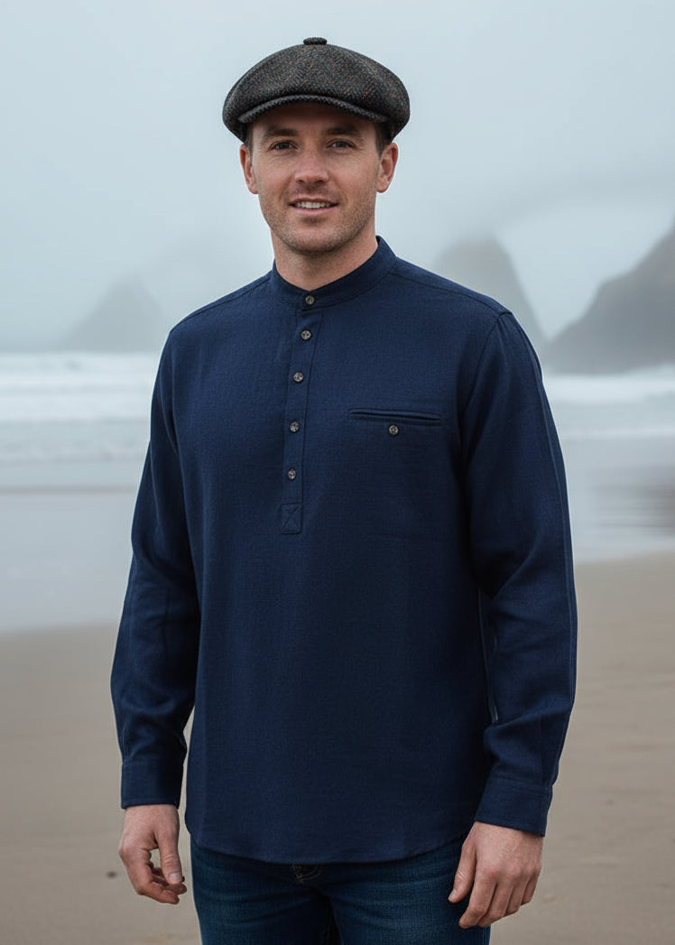 Lee Valley Grandfather Shirt | Navy Melange Twill