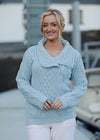 Aran Bikers Claddagh Side Zip Cardigan | Sky Blue