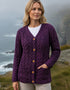 Aran Button-Up Cable Knit Cardigan | Berry Rose - Clearance