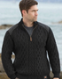 Aran-Tweed-Pullover mit Viertelreißverschluss | Herrenpullover aus irischer Merinowolle | Anthrazit
