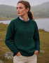 Inis Mor Aran Sweater | Unisex Irish Wool Sweater | Moss Green