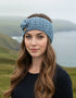 Erin Aran Cable Knitted Wool Flower Headband | Denim