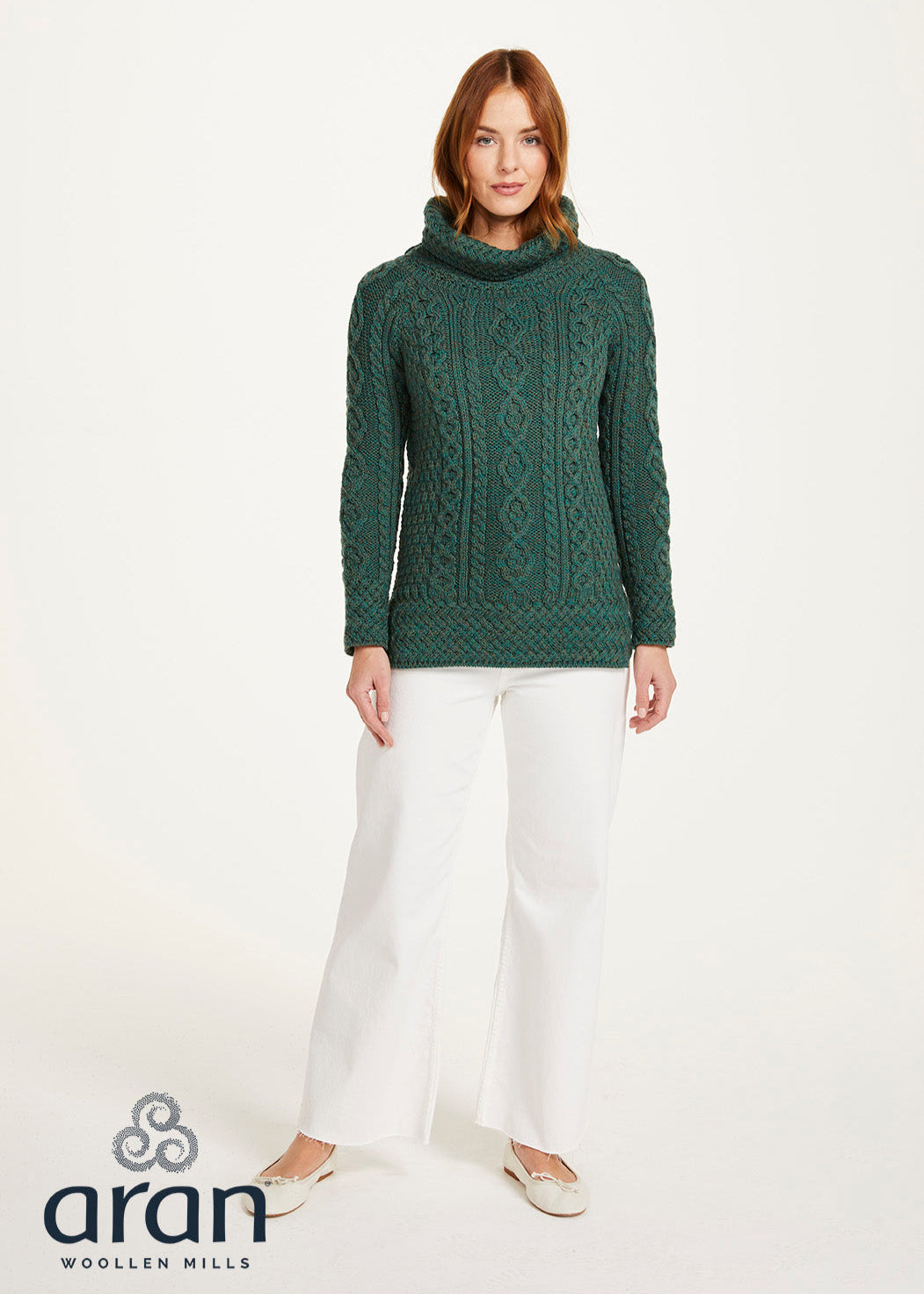 Ladies Aran Roll Neck Sweater