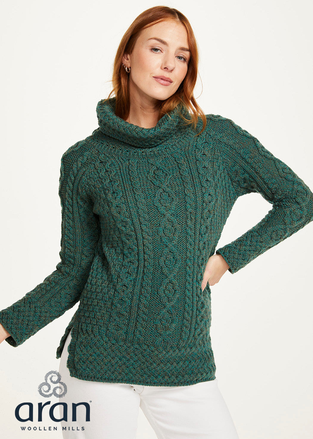 Ladies Aran Roll Neck Sweater