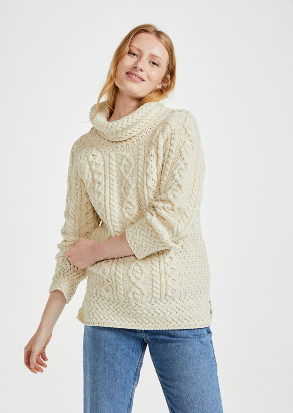 Belcare Ladies Aran Roll Neck Sweater - Cream