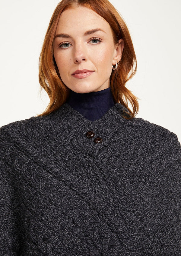 Aran Poncho | Charcoal