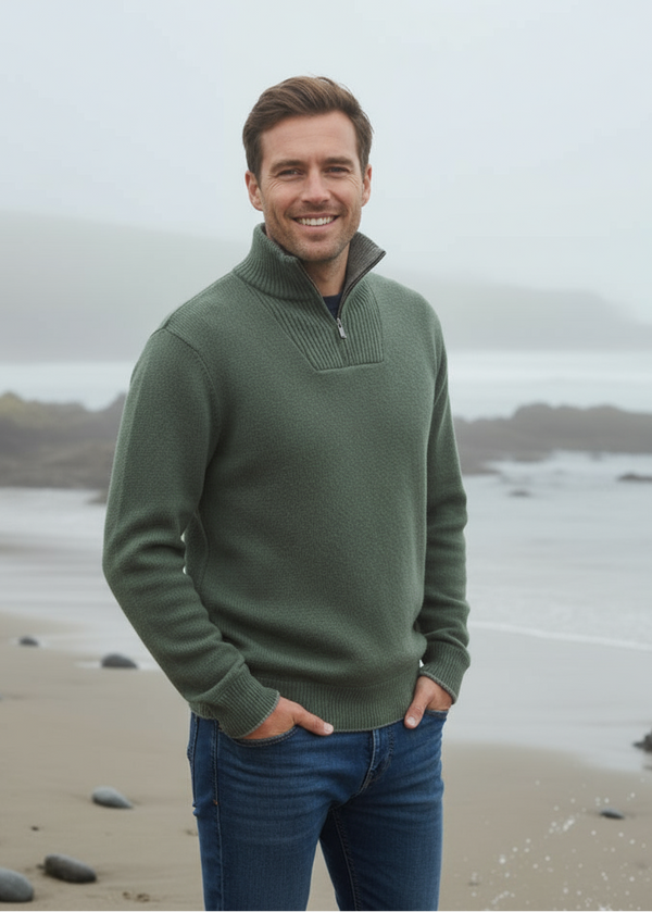 IrelandsEye Men's Zip Sweater | Duck Green
