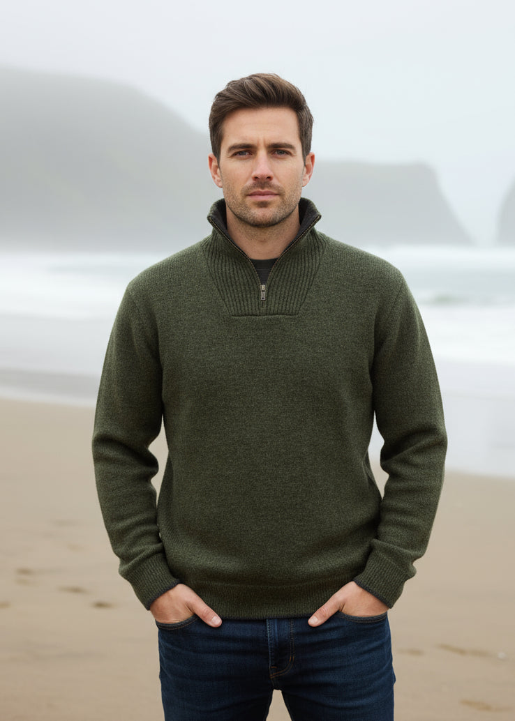 IrelandsEye Men's Half Zip Pullover | Green Marl