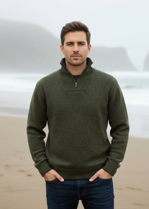 IrelandsEye Men's Half Zip Pullover | Green Marl