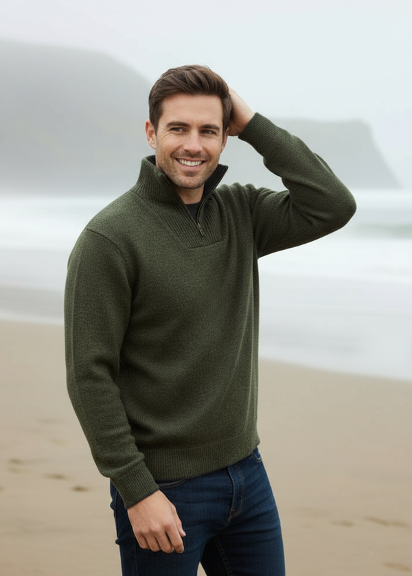 IrelandsEye Men's Half Zip Pullover | Green Marl