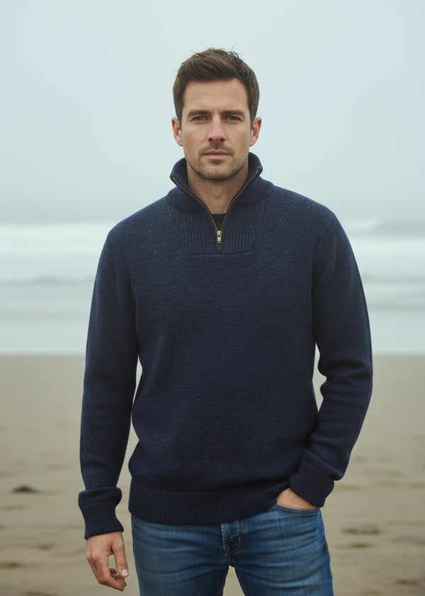 IrelandsEye Mens Half Zip Sweater | Navy Marl