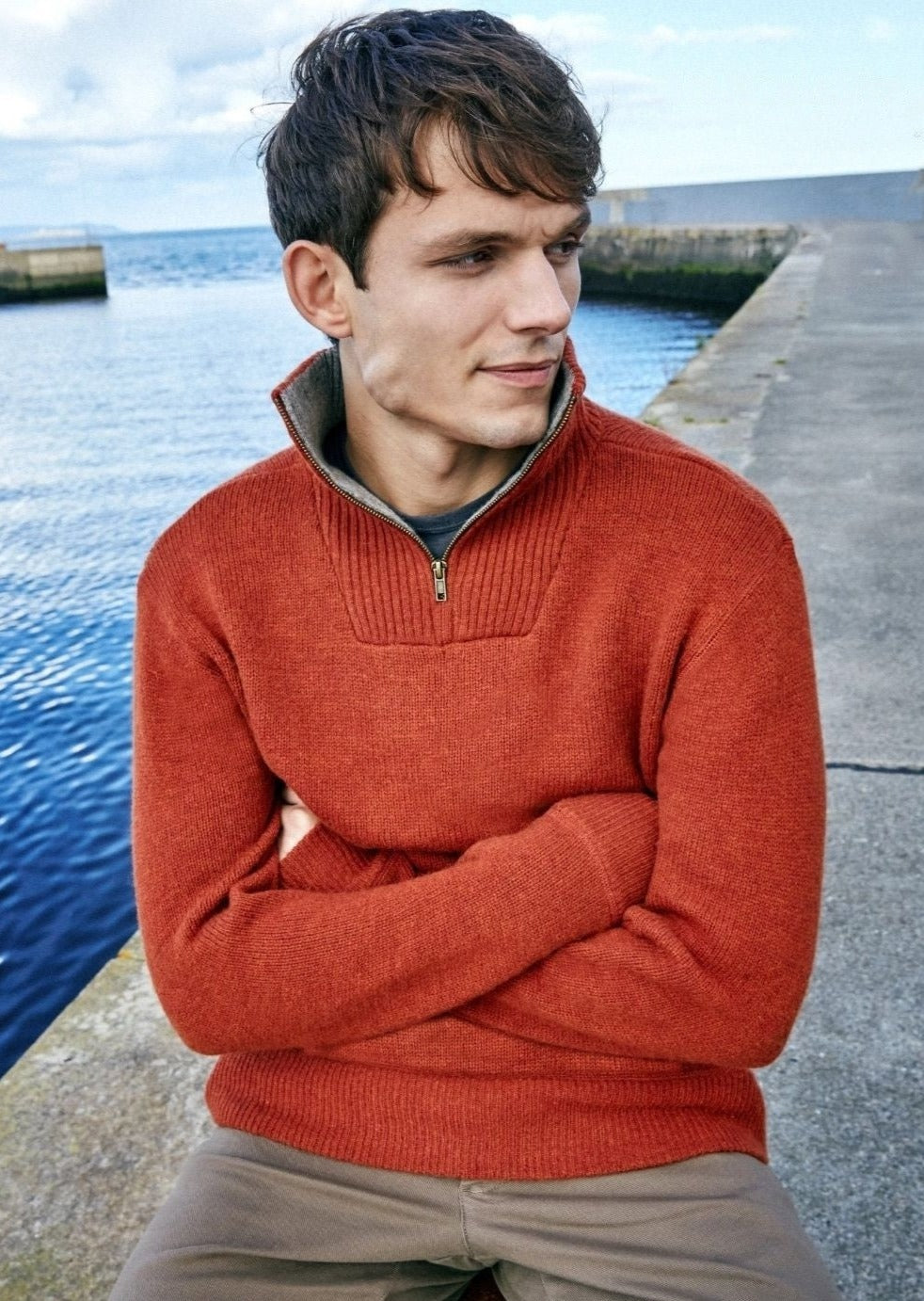 IrelandsEye Mens Zip Sweater | Russet