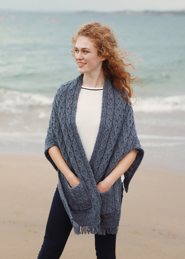 Aran Pocket Shawl | Denim