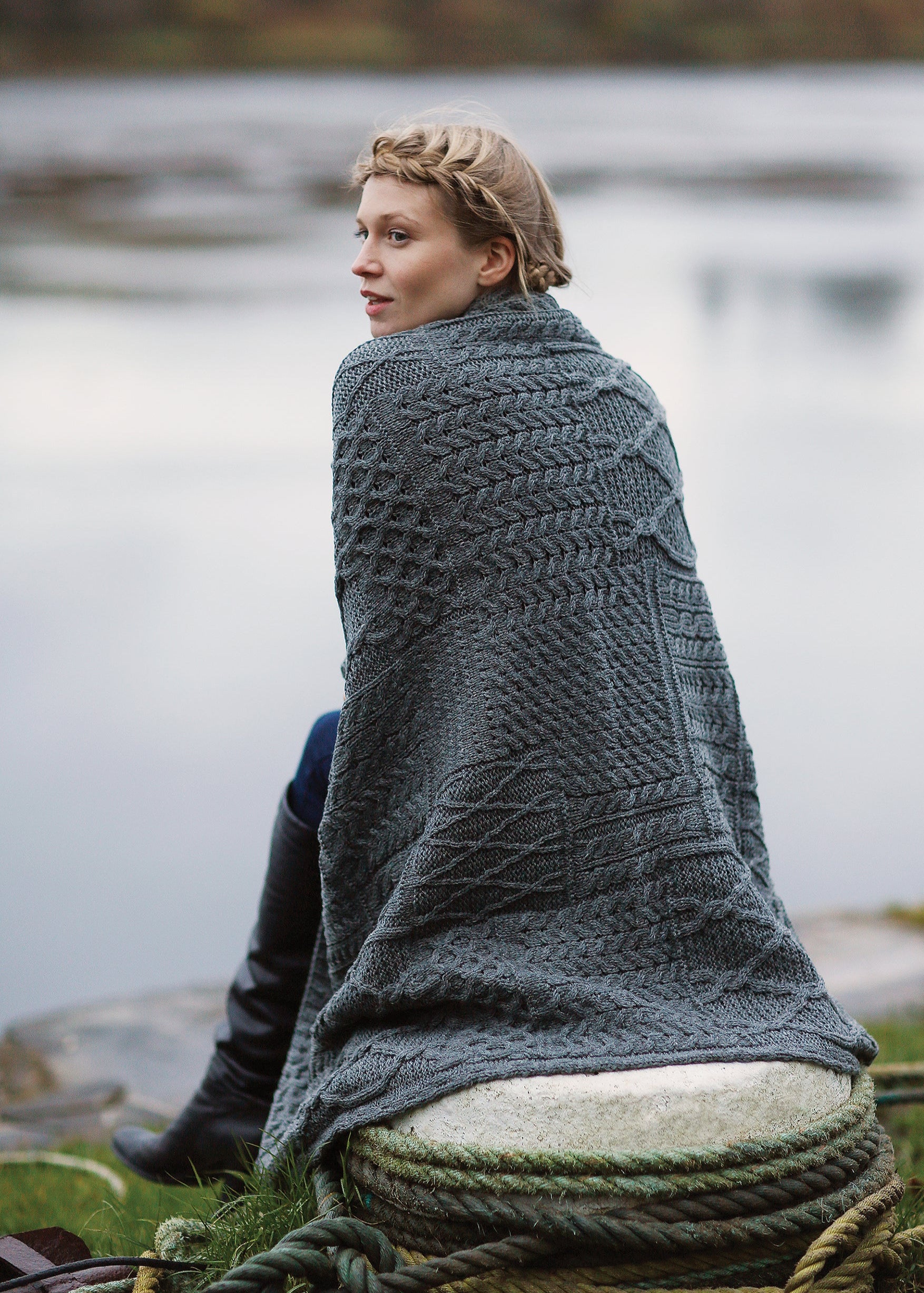 Aran Patchwork Blanket | Charcoal