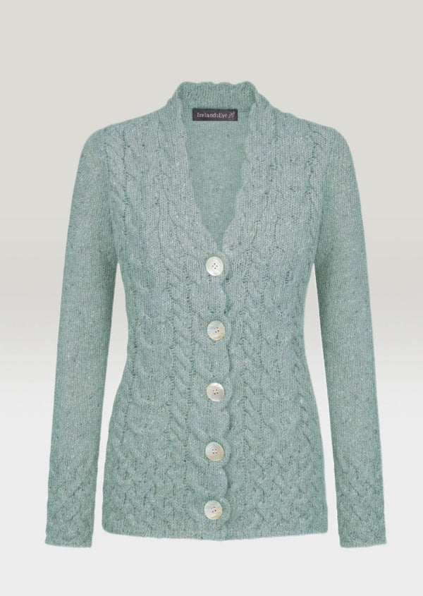 IrelandsEye Women's Horseshoe Aran Cardigan - Ocean Mist