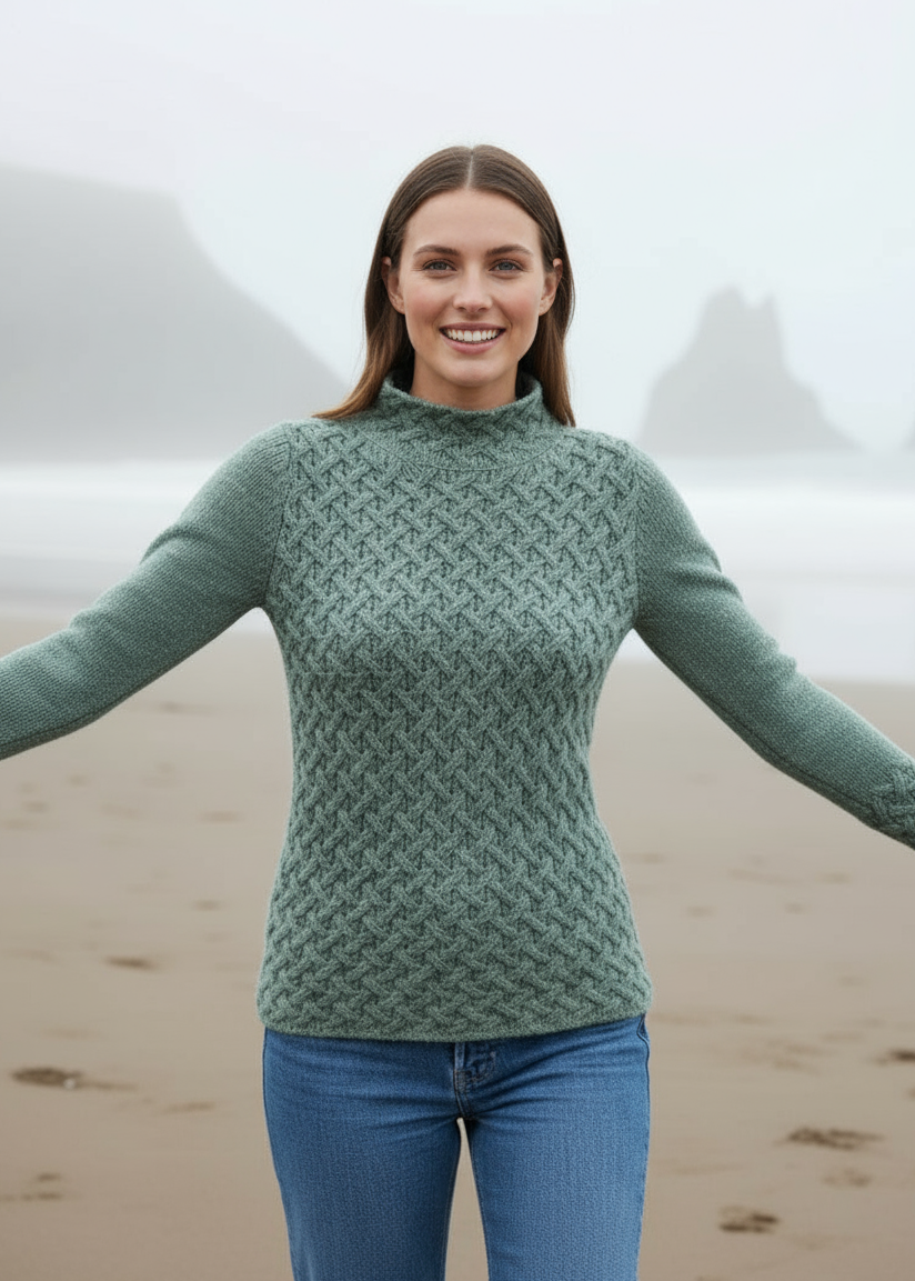 IrelandsEye Women's Trellis Aran Sweater | Ocean Mist