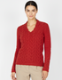 Women's Horseshoe V Neck Aran Sweater - Chilli | Wool Cashmere | IrelandsEye