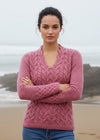 Horseshoe V Neck Aran Sweater | Bubblegum
