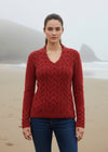 Horseshoe V Neck Aran Sweater | Chilli