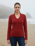 Horseshoe V Neck Aran Sweater | Chilli