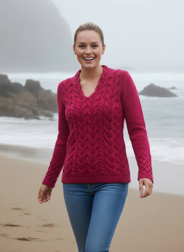 IrelandsEye Women's V Neck Aran Sweater | Bramble Berry