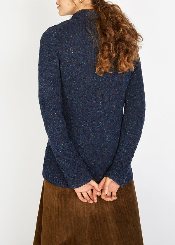 Horseshoe V Neck Aran Sweater | Rich Navy